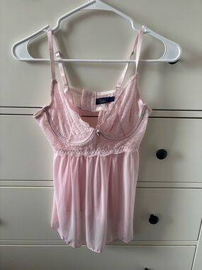 RACHEL Rachel Roy Light Pink Lace-Trim Babydoll Chemise
